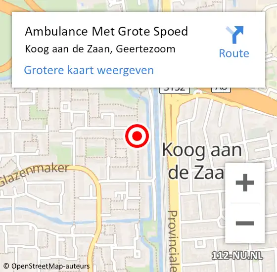 Locatie op kaart van de 112 melding: Ambulance Met Grote Spoed Naar Koog aan de Zaan, Geertezoom op 6 september 2016 14:39