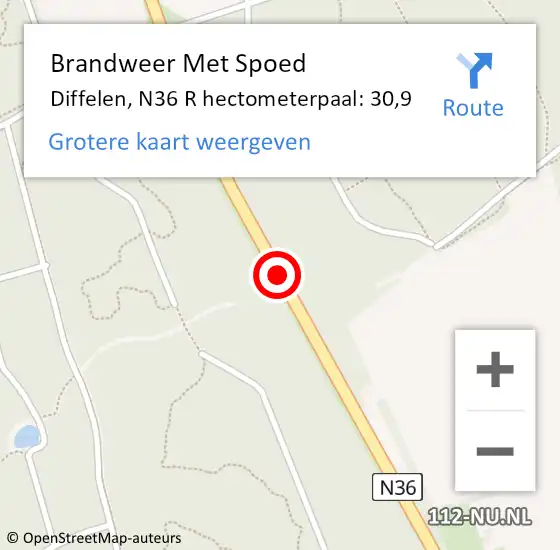 Locatie op kaart van de 112 melding: Brandweer Met Spoed Naar Diffelen, N36 R hectometerpaal: 30,9 op 6 september 2016 14:50