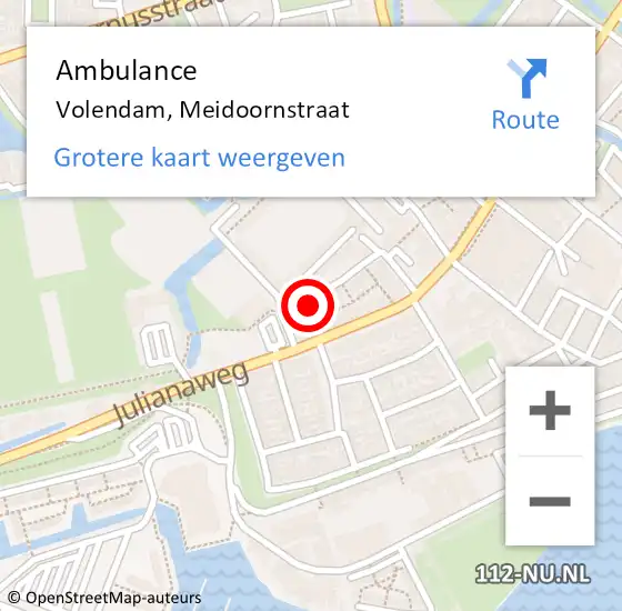 Locatie op kaart van de 112 melding: Ambulance Volendam, Meidoornstraat op 6 september 2016 14:54