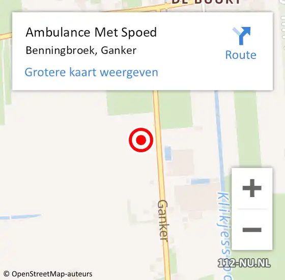 Locatie op kaart van de 112 melding: Ambulance Met Spoed Naar Benningbroek, Ganker op 6 september 2016 15:12