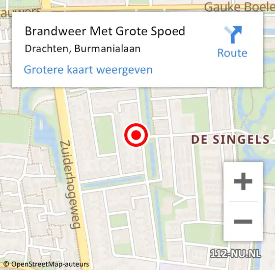 Locatie op kaart van de 112 melding: Brandweer Met Grote Spoed Naar Drachten, Burmanialaan op 6 september 2016 15:22