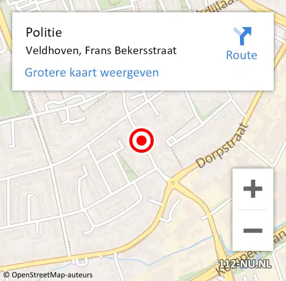 Locatie op kaart van de 112 melding: Politie Veldhoven, Frans Bekersstraat op 6 september 2016 16:02