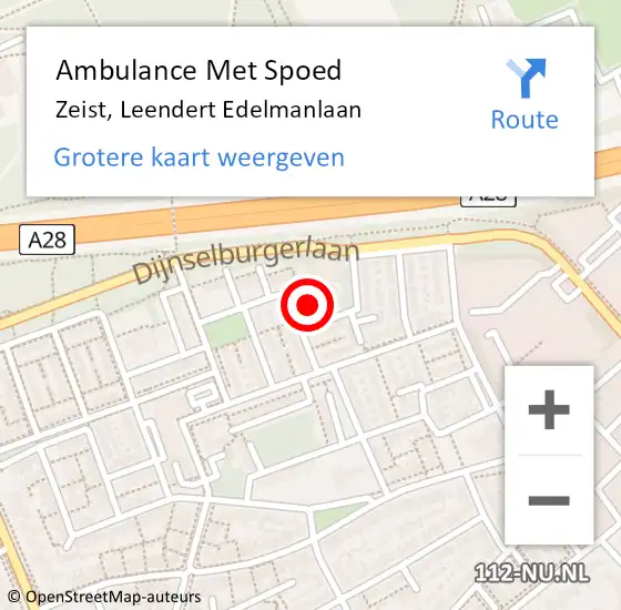 Locatie op kaart van de 112 melding: Ambulance Met Spoed Naar Zeist, Leendert Edelmanlaan op 6 september 2016 16:17