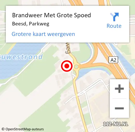 Locatie op kaart van de 112 melding: Brandweer Met Grote Spoed Naar Beesd, Parkweg op 6 september 2016 17:24