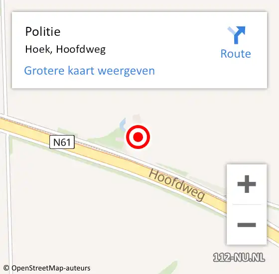 Locatie op kaart van de 112 melding: Politie Hoek, Hoofdweg op 6 september 2016 17:43