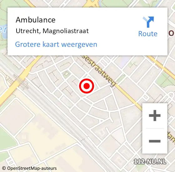 Locatie op kaart van de 112 melding: Ambulance Utrecht, Magnoliastraat op 6 september 2016 19:04