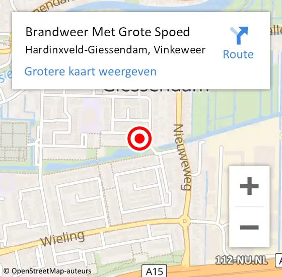 Locatie op kaart van de 112 melding: Brandweer Met Grote Spoed Naar Hardinxveld-Giessendam, Vinkeweer op 6 september 2016 19:12