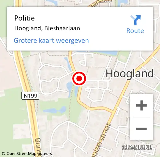 Locatie op kaart van de 112 melding: Politie Hoogland, Bieshaarlaan op 6 september 2016 20:25