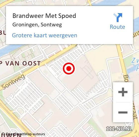 Locatie op kaart van de 112 melding: Brandweer Met Spoed Naar Groningen, Sontweg op 6 september 2016 21:56