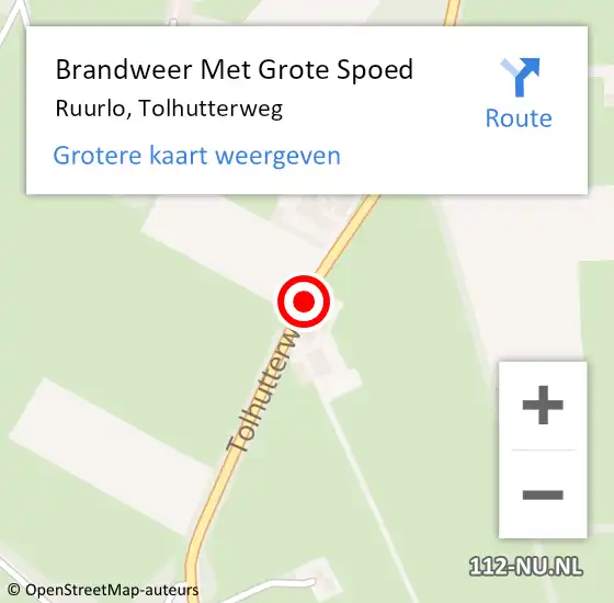 Locatie op kaart van de 112 melding: Brandweer Met Grote Spoed Naar Ruurlo, Tolhutterweg op 6 september 2016 22:56