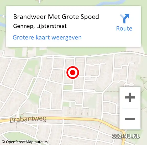 Locatie op kaart van de 112 melding: Brandweer Met Grote Spoed Naar Gennep, Lijsterstraat op 6 september 2016 23:36