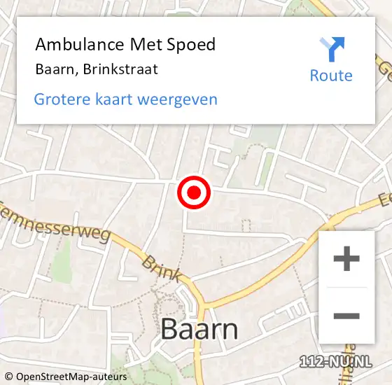 Locatie op kaart van de 112 melding: Ambulance Met Spoed Naar Baarn, Brinkstraat op 7 september 2016 00:24