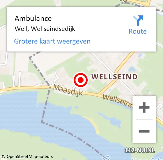 Locatie op kaart van de 112 melding: Ambulance Well, Wellseindsedijk op 7 september 2016 00:45