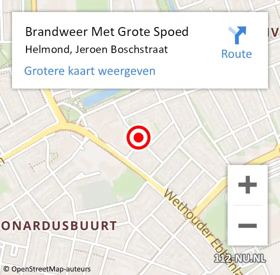 Locatie op kaart van de 112 melding: Brandweer Met Grote Spoed Naar Helmond, Jeroen Boschstraat op 7 september 2016 01:42