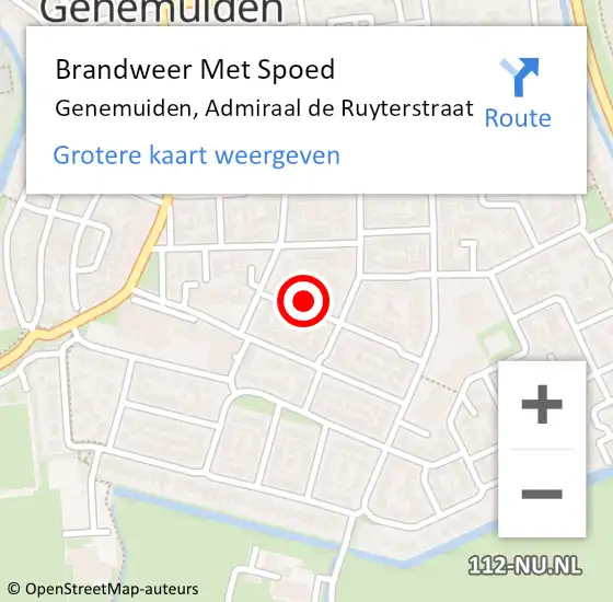 Locatie op kaart van de 112 melding: Brandweer Met Spoed Naar Genemuiden, Admiraal de Ruyterstraat op 7 september 2016 01:45