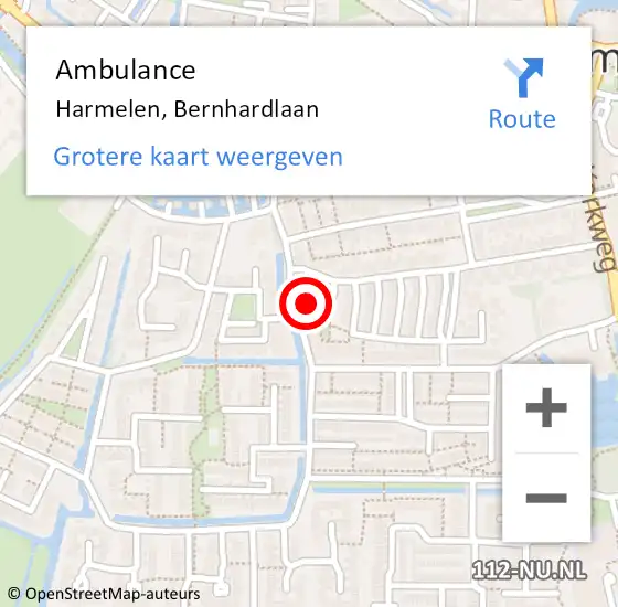 Locatie op kaart van de 112 melding: Ambulance Harmelen, Bernhardlaan op 7 september 2016 01:47