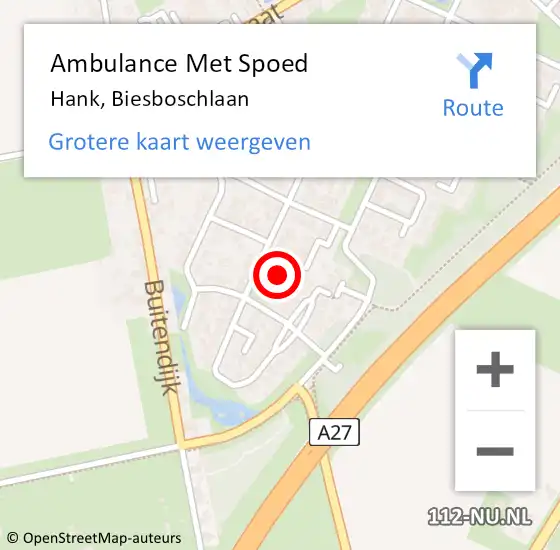 Locatie op kaart van de 112 melding: Ambulance Met Spoed Naar Hank, Biesboschlaan op 7 september 2016 04:19