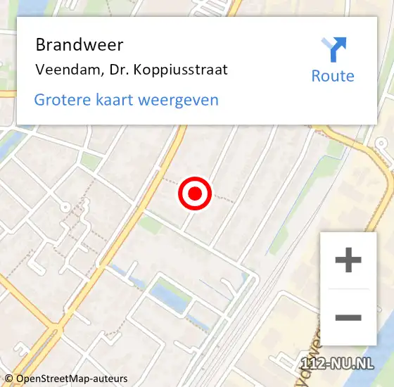 Locatie op kaart van de 112 melding: Brandweer Veendam, Dr. Koppiusstraat op 7 september 2016 04:24