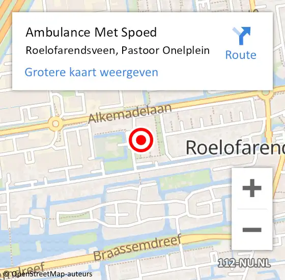 Locatie op kaart van de 112 melding: Ambulance Met Spoed Naar Roelofarendsveen, Pastoor Onelplein op 26 december 2013 13:09