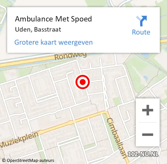 Locatie op kaart van de 112 melding: Ambulance Met Spoed Naar Uden, Basstraat op 7 september 2016 09:29