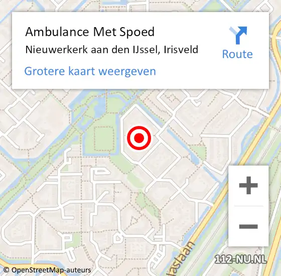 Locatie op kaart van de 112 melding: Ambulance Met Spoed Naar Nieuwerkerk aan den IJssel, Irisveld op 7 september 2016 10:18