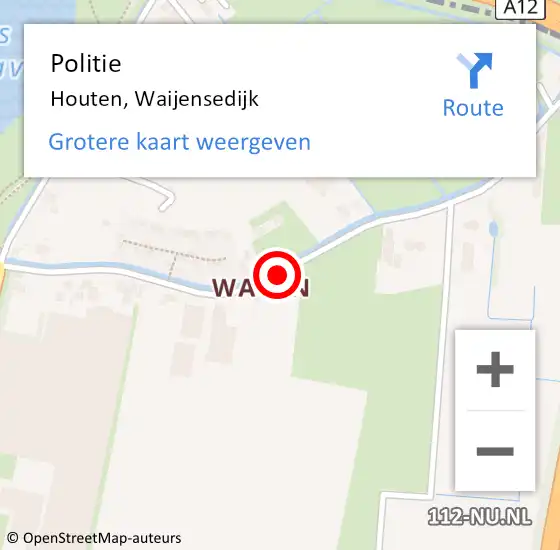 Locatie op kaart van de 112 melding: Politie Houten, Waijensedijk op 7 september 2016 11:08