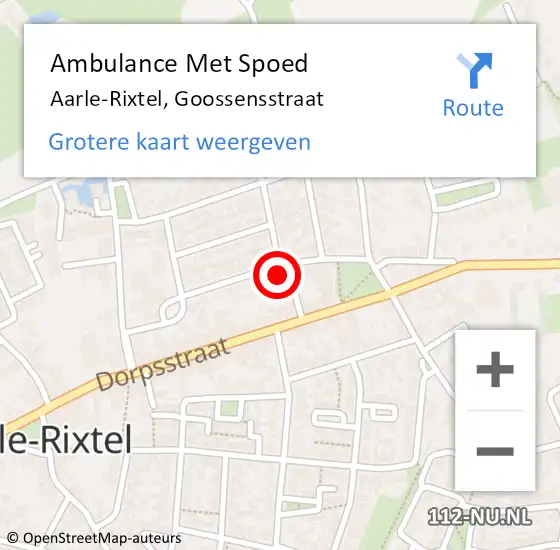 Locatie op kaart van de 112 melding: Ambulance Met Spoed Naar Aarle-Rixtel, Goossensstraat op 7 september 2016 12:33