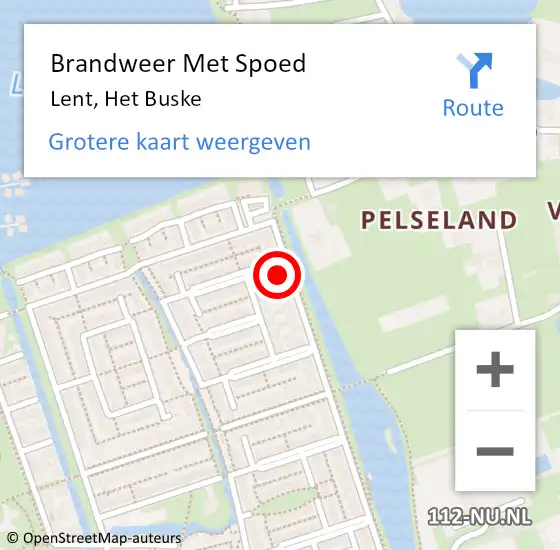 Locatie op kaart van de 112 melding: Brandweer Met Spoed Naar Lent, Het Buske op 7 september 2016 13:05