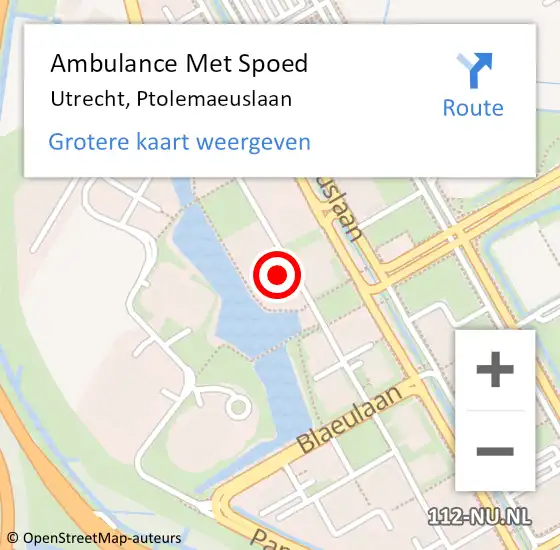 Locatie op kaart van de 112 melding: Ambulance Met Spoed Naar Utrecht, Ptolemaeuslaan op 7 september 2016 13:10