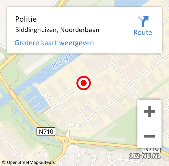 Locatie op kaart van de 112 melding: Politie Biddinghuizen, Noorderbaan op 7 september 2016 13:52