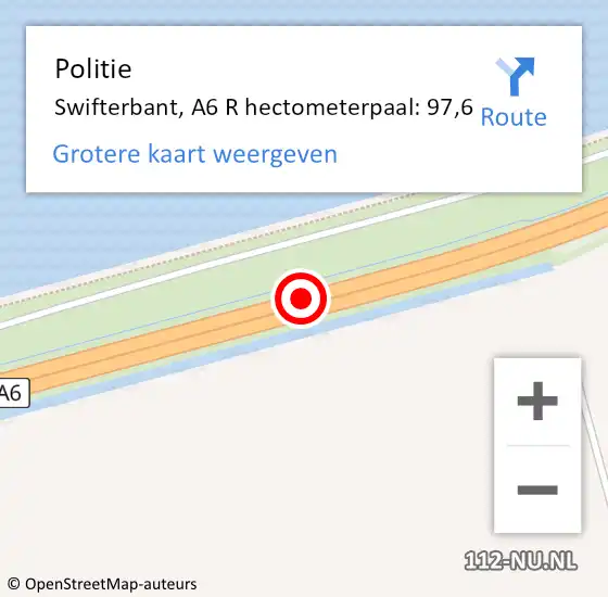 Locatie op kaart van de 112 melding: Politie Swifterbant, A6 R hectometerpaal: 93,5 op 26 december 2013 13:47