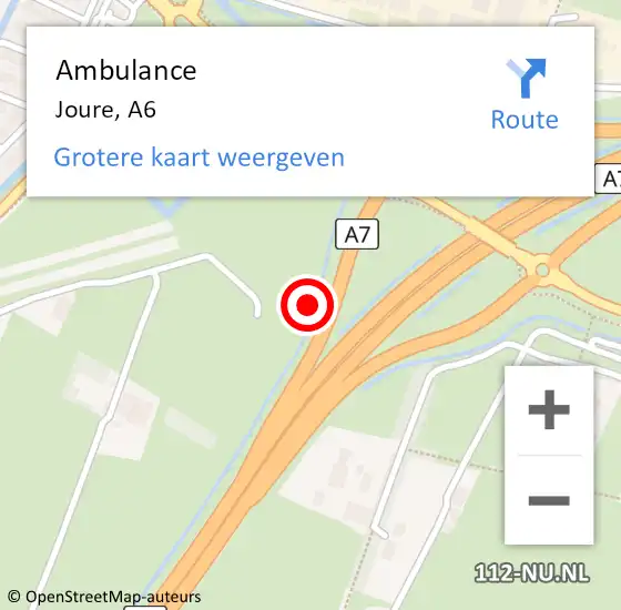 Locatie op kaart van de 112 melding: Ambulance Joure, A6 op 7 september 2016 15:16