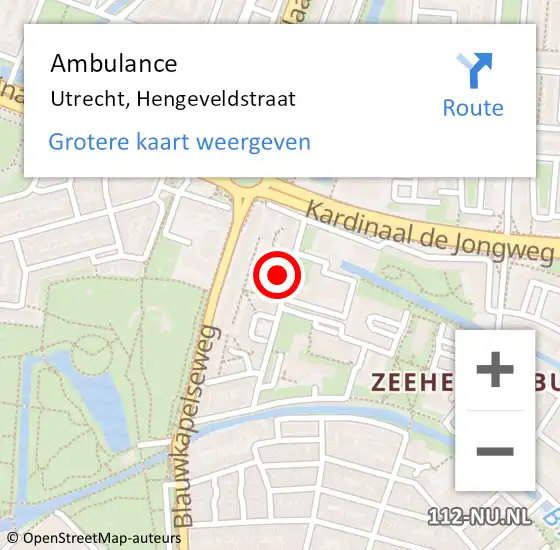 Locatie op kaart van de 112 melding: Ambulance Utrecht, Hengeveldstraat op 7 september 2016 15:45