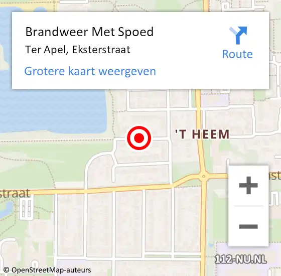 Locatie op kaart van de 112 melding: Brandweer Met Spoed Naar Ter Apel, Eksterstraat op 7 september 2016 17:24