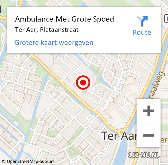 Locatie op kaart van de 112 melding: Ambulance Met Grote Spoed Naar Ter Aar, Plataanstraat op 7 september 2016 17:48