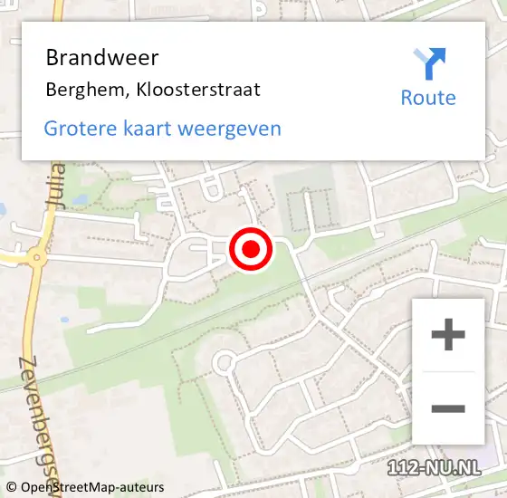 Locatie op kaart van de 112 melding: Brandweer Berghem, Kloosterstraat op 7 september 2016 18:20