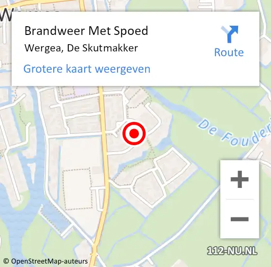 Locatie op kaart van de 112 melding: Brandweer Met Spoed Naar Wergea, De Skutmakker op 7 september 2016 18:49