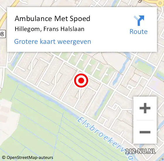 Locatie op kaart van de 112 melding: Ambulance Met Spoed Naar Hillegom, Frans Halslaan op 7 september 2016 21:05