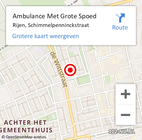 Locatie op kaart van de 112 melding: Ambulance Met Grote Spoed Naar Rijen, Schimmelpenninckstraat op 8 september 2016 01:44