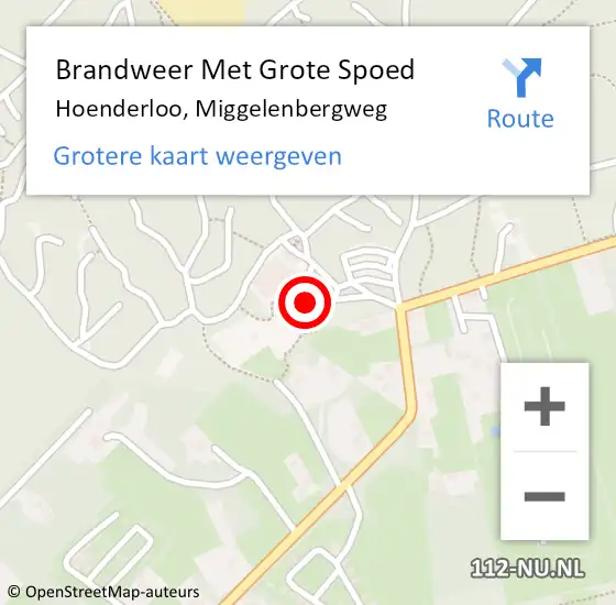 Locatie op kaart van de 112 melding: Brandweer Met Grote Spoed Naar Hoenderloo, Miggelenbergweg op 8 september 2016 02:02