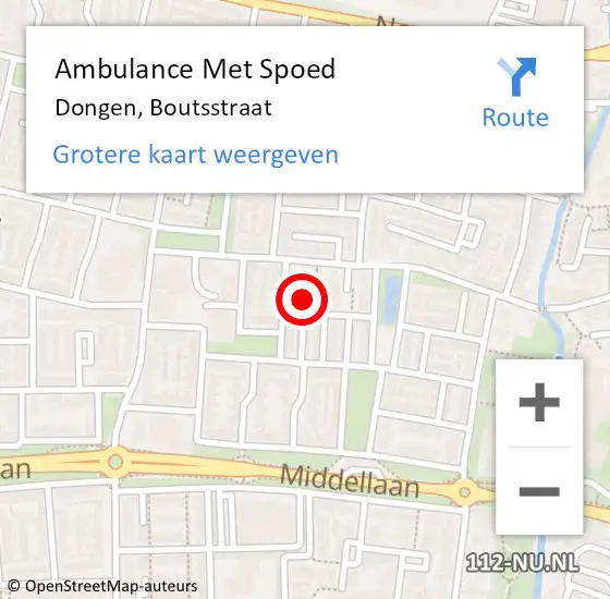 Locatie op kaart van de 112 melding: Ambulance Met Spoed Naar Dongen, Boutsstraat op 8 september 2016 03:28