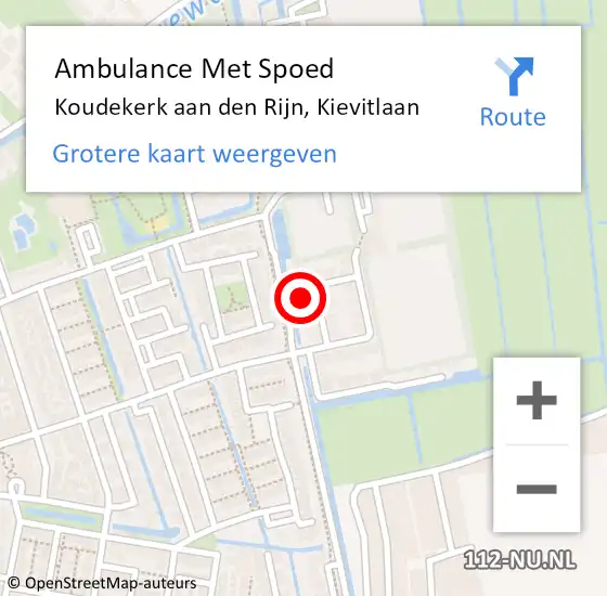 Locatie op kaart van de 112 melding: Ambulance Met Spoed Naar Koudekerk aan den Rijn, Kievitlaan op 8 september 2016 05:21