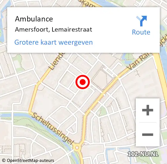 Locatie op kaart van de 112 melding: Ambulance Amersfoort, Lemairestraat op 8 september 2016 08:09