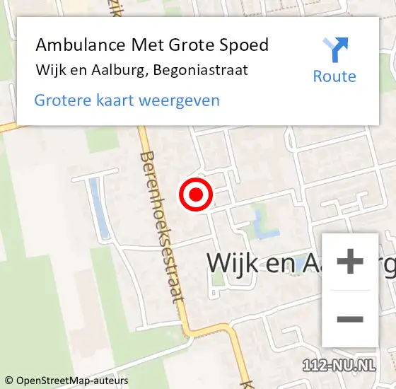 Locatie op kaart van de 112 melding: Ambulance Met Grote Spoed Naar Wijk en Aalburg, Begoniastraat op 8 september 2016 08:44