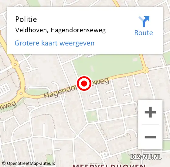 Locatie op kaart van de 112 melding: Politie Veldhoven, Hagendorenseweg op 8 september 2016 09:08