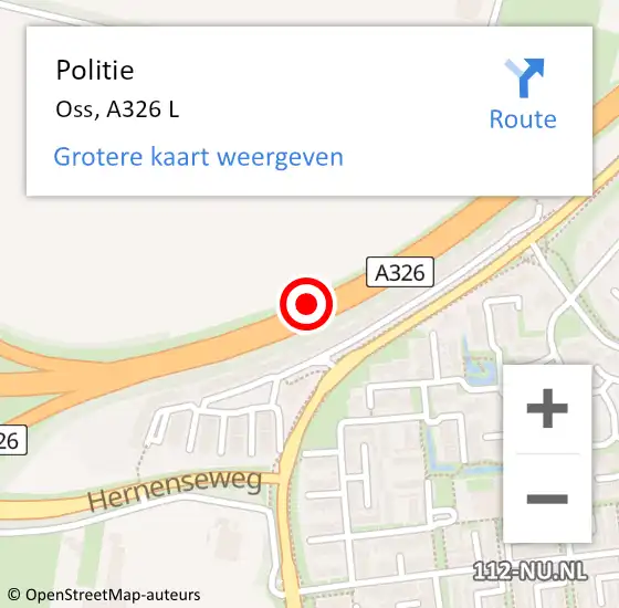 Locatie op kaart van de 112 melding: Politie Oss, A326 L op 8 september 2016 09:13