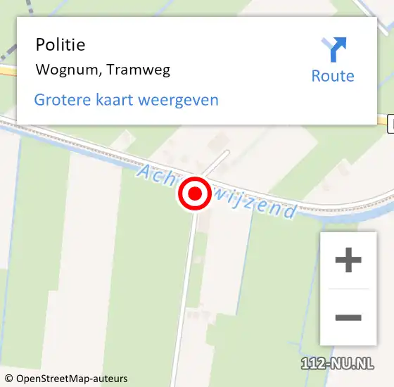 Locatie op kaart van de 112 melding: Politie Wognum, Tramweg op 8 september 2016 09:29