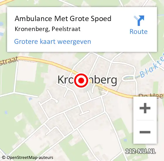 Locatie op kaart van de 112 melding: Ambulance Met Grote Spoed Naar Kronenberg, Peelstraat op 8 september 2016 09:52