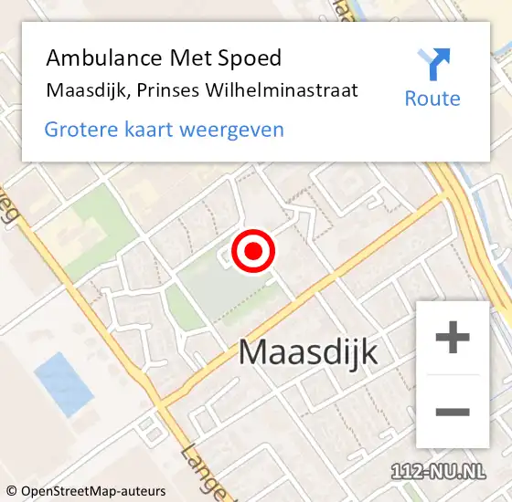 Locatie op kaart van de 112 melding: Ambulance Met Spoed Naar Maasdijk, Prinses Wilhelminastraat op 8 september 2016 10:01