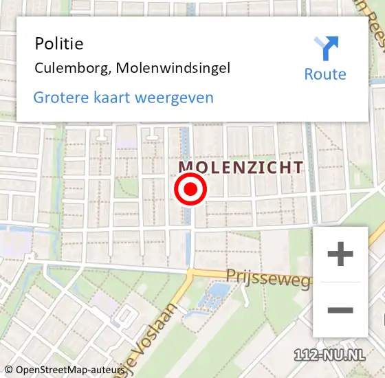 Locatie op kaart van de 112 melding: Politie Culemborg, Molenwindsingel op 8 september 2016 10:35